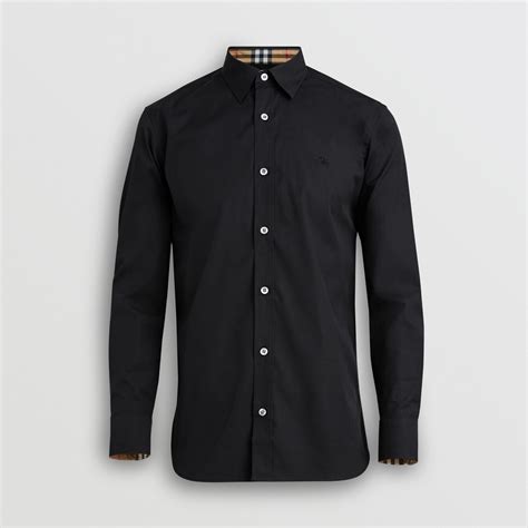 camicia burberry nera uomo|Camicia in cotone stretch (Nero) .